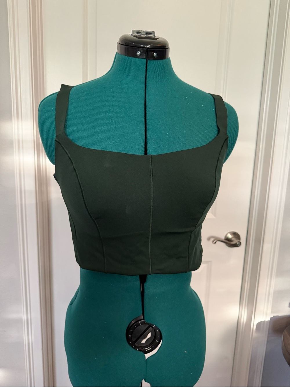 Dark Green Square-Neck Crop Top